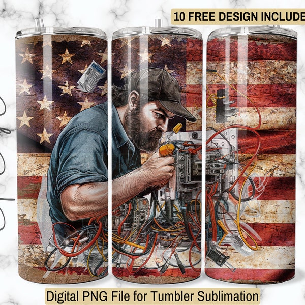 Electrician Tumbler Wrap 20ozSkinny Sublimation Patriotic Design Digital Download Electrician PNG  Electrician Tumbler For Electrician Gifts