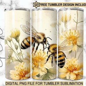 Cottagecore Bee Tumbler Wrap: Honeybee 20oz Skinny Sublimation (Digital Download)