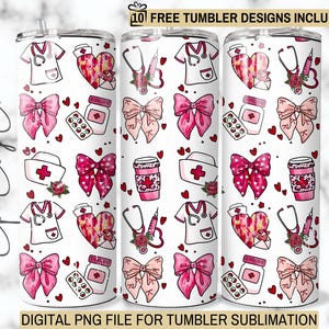 Nurse Life Valentine Day Tumbler Wrap, 20oz Skinny Sublimation, Instant Digital Download, Stethoscope Design, Nurse Appreciation PNG