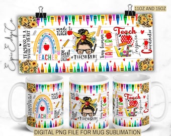 Teacher Life Mug Wrap, 11oz and 15oz  Sublimation Template, Instant Digital Download, Teacher Apperication,  Teacher Coffee Mug PNG