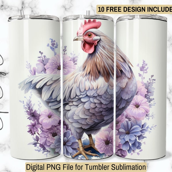 Cute Chicken Tumbler Wrap 20oz Skinny Sublimation Bird Design Digital Download Cock Nursery Animal PNG Tumbler Birdie Gifts