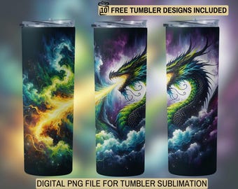 Mythical Dragon Tumbler Wrap: 20oz Skinny Sublimation Design (Digital Download)