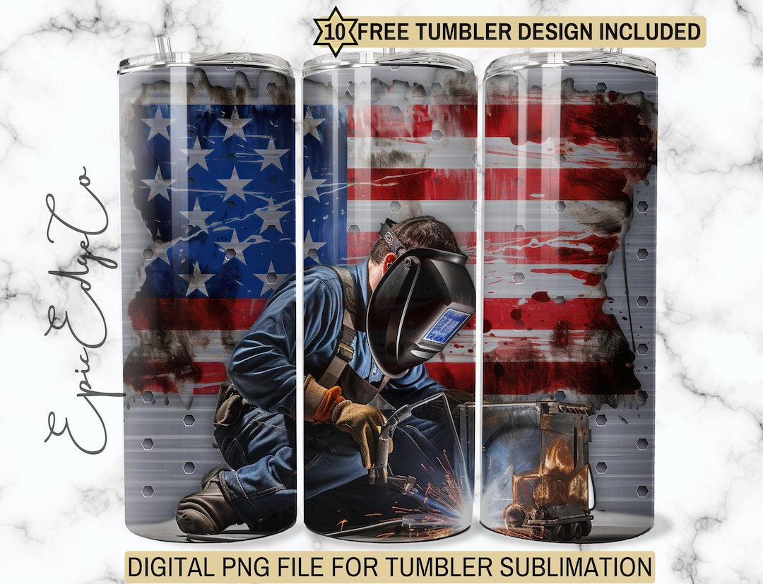 Welder Tumbler Wrap 20oz Skinny Sublimation Patriotic Design Digital
