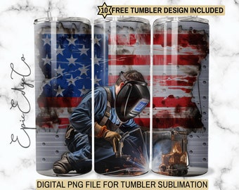 Welder Tumbler Wrap: Patriotic 20oz Skinny Sublimation Design (Digital Download)
