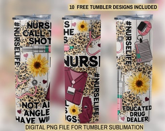 Nurse Life Tumbler Wrap: Leopard Stethoscope, Sunflower Design (Digital Download)