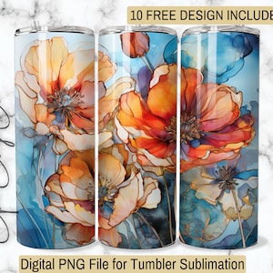 Alcohol Ink Poppy Tumbler Wrap: Sublimation Design (Digital Download)