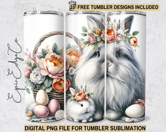 Boho Easter Bunny 20oz Tumbler Wrap: Floral PNG (Digital Download)