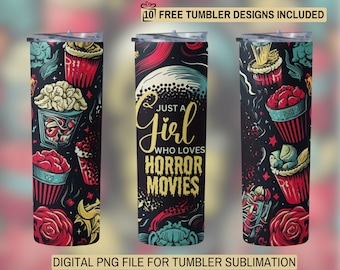 Horror Movie Girl 20oz Tumbler Wrap: Sublimation Design (Digital Download)