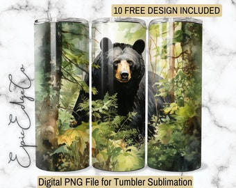 Black Bear 20 oz Tumbler Wrap DIGITAL Instant Download ONLY Sublimation Design Huntin Black Bear PNG