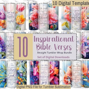 10 Inspirational Bible Verses 20 oz Skinny Straight Tumbler Wrap bundle Inspirational Digital Downloads Motivational Faith Jesus Tumbler