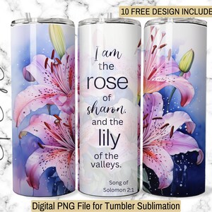 Floral Bible Verse 20oz Tumbler Wrap: Inspirational Lily Design (PNG Digital Download)