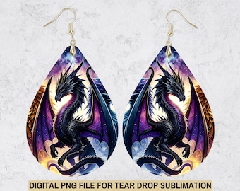 Dragon Teardrop Earring Wrap: Fantasy Sublimation Design (Digital Download)