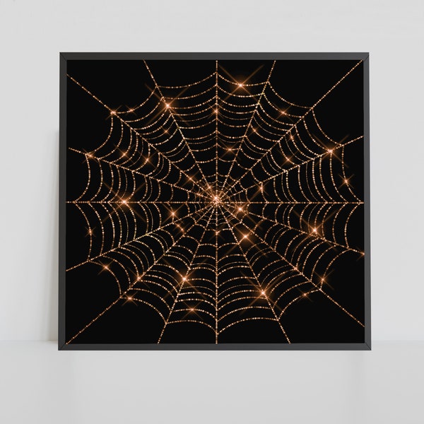 Spooky Glam Glitter Spiderweb Wall Art, Modern Halloween Printable Art, Pink Halloween Print Decor, Spider Web Poster, Digital Download