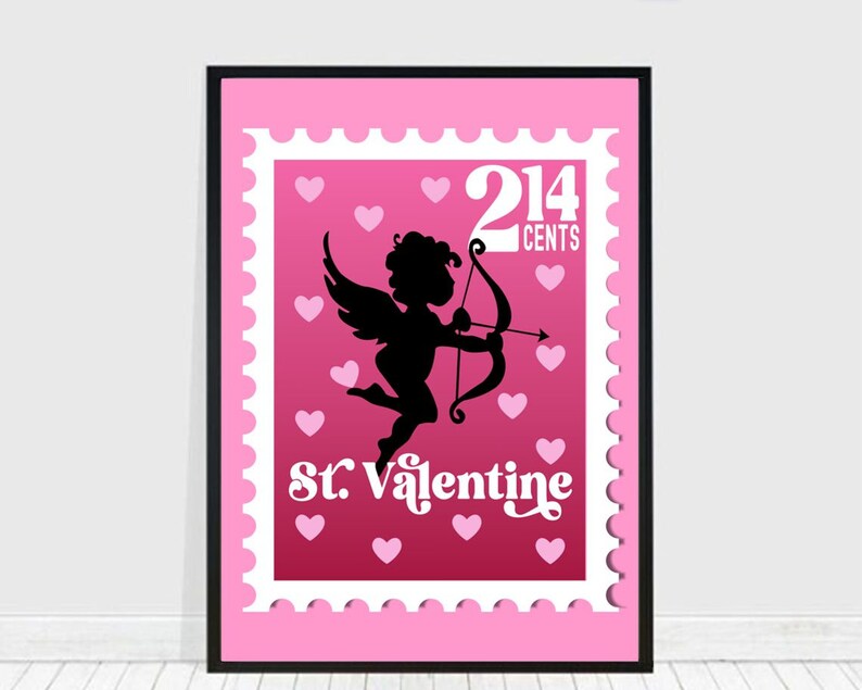 Valentine's Day Pink Cupid St Valentine Wall Art Print, Valentine Character Party Decor, Hearts