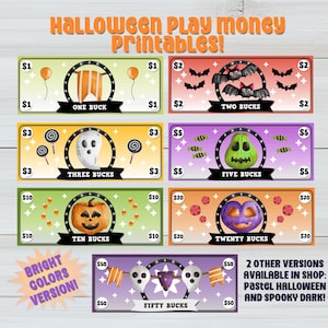 Halloween Play Money Coupons, Bright Colors Version, Reward Voucher, Non-Candy Halloween Bucks, Party Favors, Halloween Printable Fun Money