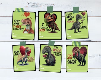 Printable Dinosaur Valentine Cards, Instant Digital Download Kids Valentine's Day Cards, School Classroom Party Valentines