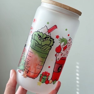 The Grinch Glass Cup, Christmas Grinch Beer Can Glass, Holiday Grinch Tumbler