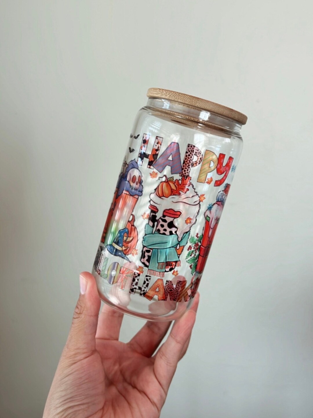 Happy Hallothanksmas Glass Cup, Fall Beer Can Glass, Holiday Tumbler - Etsy
