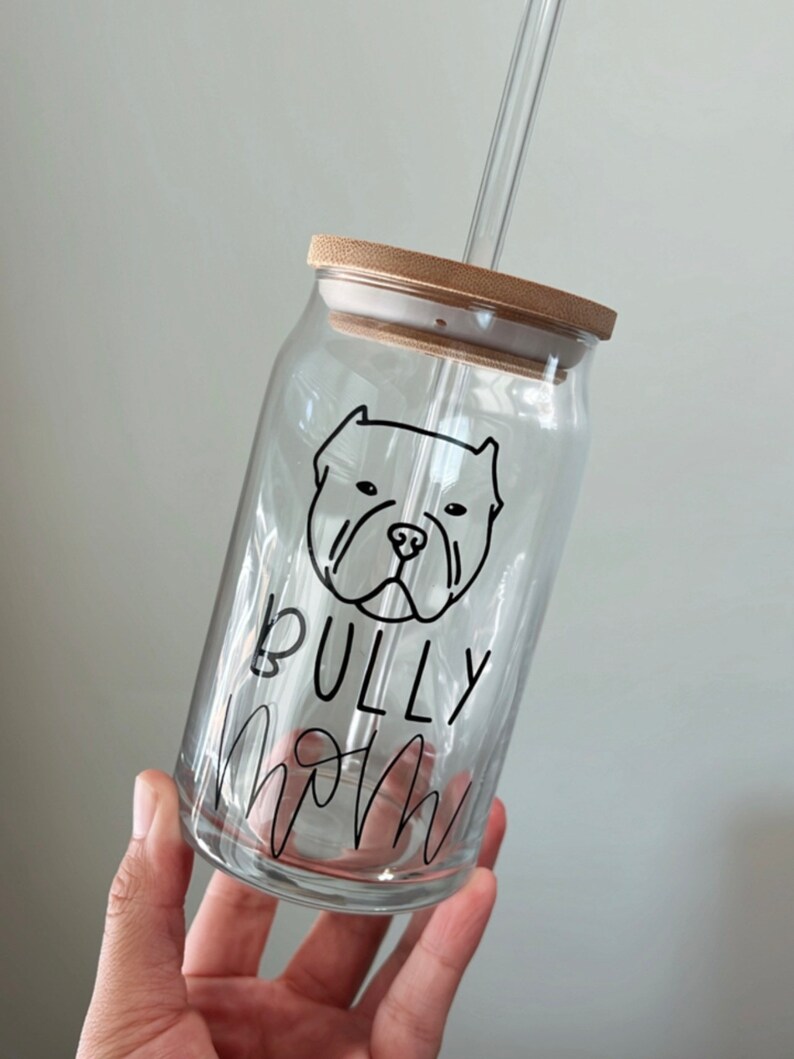 American Bully Mom Cup Dog Glass Cup Dog Mom Cup Glass Etsy