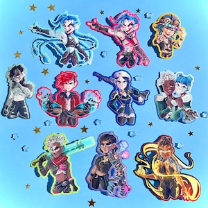 May include: A set of ten colourful cartoon character stickers featuring various characters with different expressions and poses. The stickers are printed on a clear background and are perfect for adding a touch of whimsy to any surface.