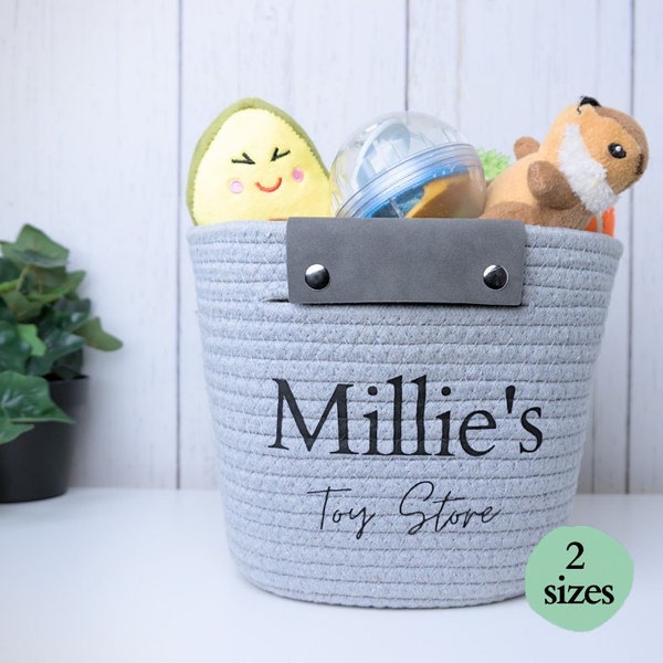 Personalized Pet Toy Basket Funny- Cotton Coiled Rope Leather Handles for Dogs Cats