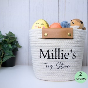 Personalized Dog Toy Basket Funny- Cotton Coiled Rope Leather Handles for Dogs Cats