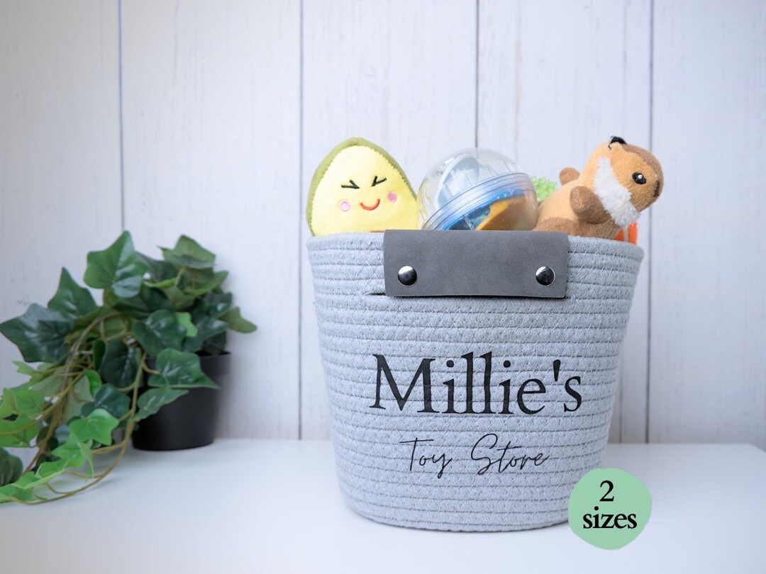 Personalized Pet Toy Basket Funny Cotton Coiled Rope Leather Handles