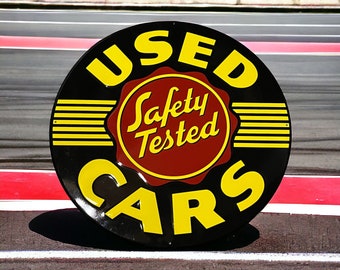 Made in USA 24in used car sign metal and embossed