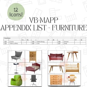 Flashcards sur les meubles | Outil d'évaluation VB-MAPP | Matériaux ABA | Cartes d'apprentissage | Cartes Montessori | Cartes Imprimables Pour Enfants | Matériau RBT