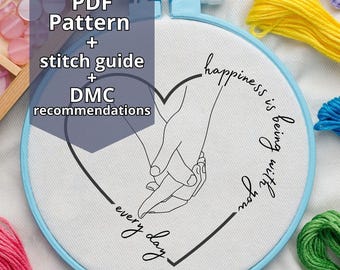 ValPTtines Day 手刺繍パターン – 幸せは毎日あなたと共にあります - ステッチガイド、DMCカラーガイド - fr | PT | PT