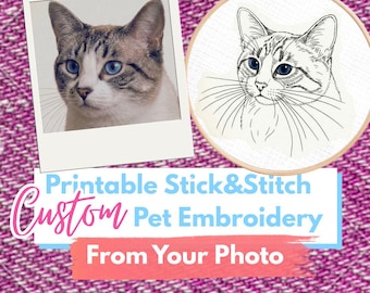 写真から作成するカスタムペット刺繍パターン｜パーソナライズされた犬または猫の肖像画PDF｜DIY手刺繍パターン｜ペットのメモリアルギフト