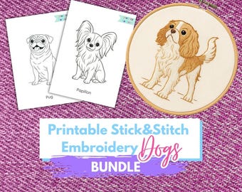 かわいい犬の刺繍パターンセット – 犬種の手刺繍PDFデザイン13点 | ペット愛好家のための初心者向けフープアートパターン