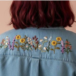 刺繍デニムジャケットバックデジタルパターンセット、DIY手刺繍デザイン、花柄ファイル2枚、10.5インチインスタントダウンロード、ハンドメイドスタイル 画像 8