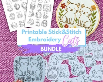 猫のスティック＆ステッチ刺繍バンドル - 45種類以上の手刺繍パターン（PDF）