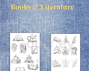 印刷可能な本の刺繍パターン - 文学的なステッチデザイン、PDF転送、居心地の良い読書テーマ