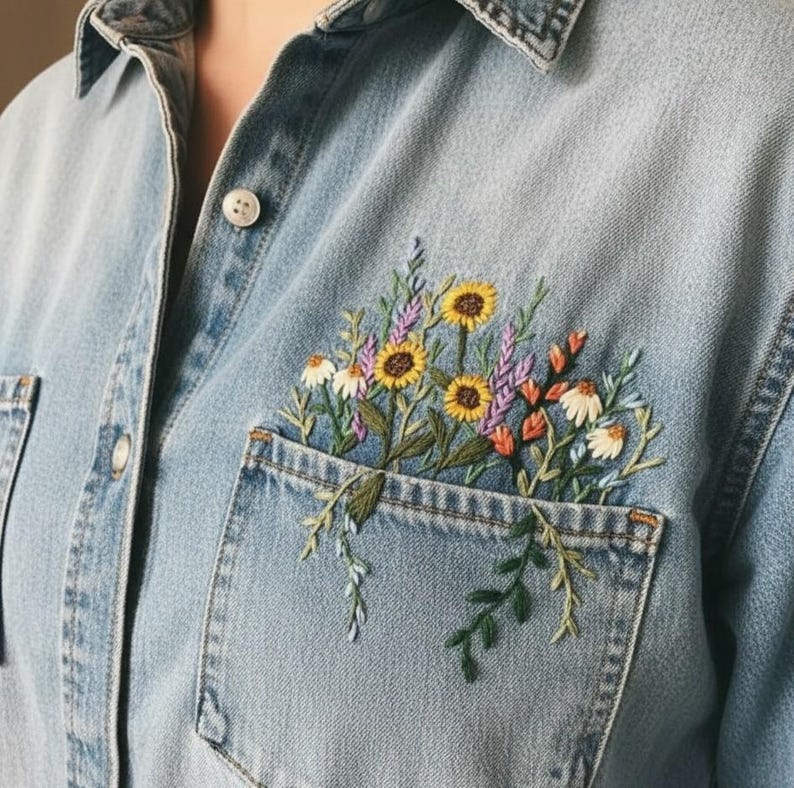 20+ Printable Floral Embroidery Pattern for Jeans Bundle, Hand Embroidery Designs, Beginner-Friendly PDF Templates, Instant Digital Download image 1