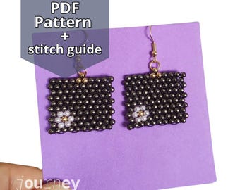 Minimal Daisy Earrings Bead Pattern – Brick Stitch Tutorial PDF – Instant Download
