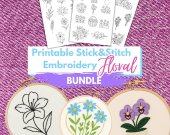 20種類以上の印刷可能な花柄刺繍パターンセット – 手刺繍デザイン、初心者向けPDFテンプレート、すぐにダウンロードできるデジタル版