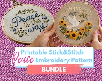 平和をテーマにした刺繍パターン集（PDF） - 反戦フローラルデザイン - 初心者向け手刺繍パターン - DIYウォールアート - 即時ダウンロード