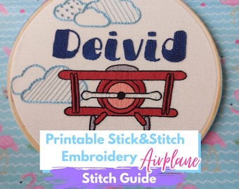 飛行機とアルファベットの刺繍パターン PDF | ステッチガイド | ベビーシャワーギフト | 保育園の壁アート | 手刺繍デザイン