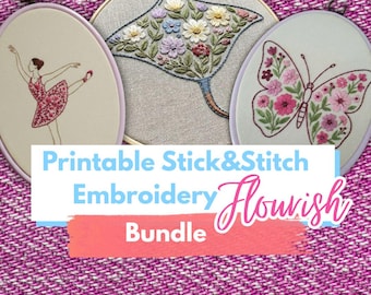 花柄刺繍パターン集（7デザイン）PDFダウンロード – 植物と動物、初心者向け、DIY手刺繍パターン