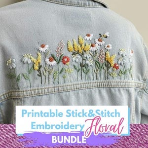 Embroidery Denim Jacket Back Digital Pattern Set, DIY Hand Embroidery Design, 2 Floral Files, 10.5'' Instant Download, Handmade Style