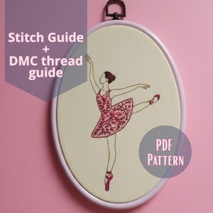 Floral Ballerina Embroidery Pattern PDF | Modern Flower Dance Design | Hand Embroidery Stitch Guide & DMC Color Chart | Instant Download