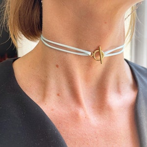 Julia Adjustable Toggle Clasp Choker Necklace - Julia choker necklace - adjustable toggle clasp - trendy gold stainless steel chain