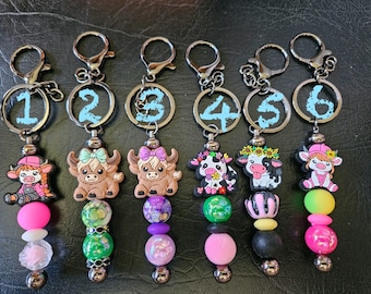 Beaded Cow Keychain: Highland Cow Charm