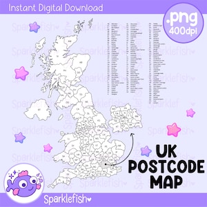 UK Postleitzahlen Landkarte zum Ausmalen & Verfolgen | Digitaler Download | ausmalen in Karte | kleine Kalender | kleines Werbegeschenk | Drucke