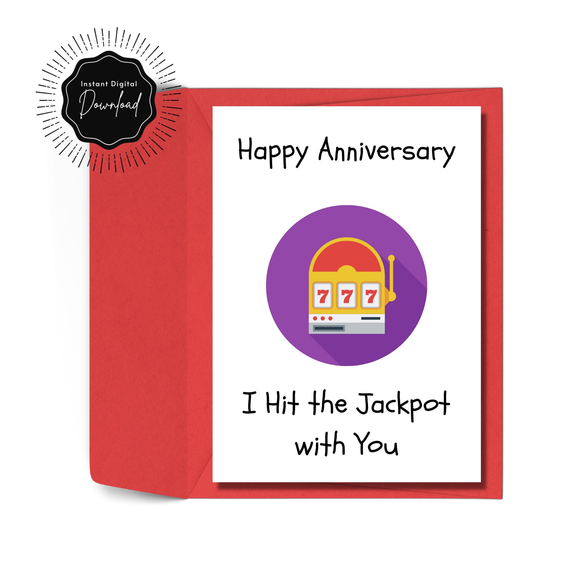 I Hit The Jackpot With You Printable Annivery Card Graphic | Etsy