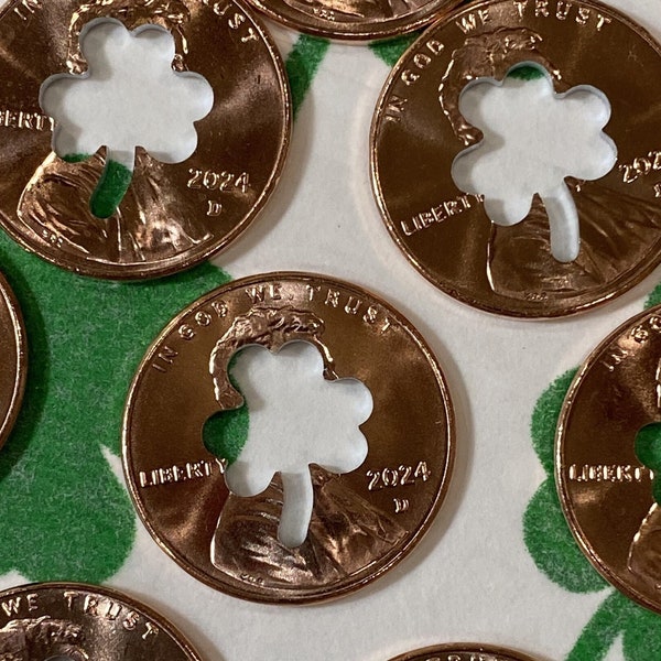 CHARITY 2024 penny cut out CLOVER 25+ penny keepsake penny lucky charm wedding retirement St. Patrick's Day penny gift Handcrafted With Love