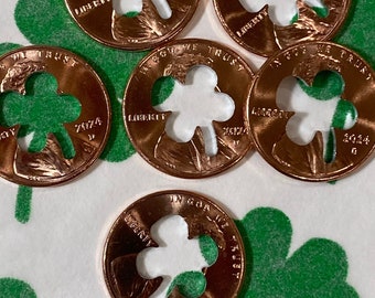 CHARITY 2024 lucky penny cut out CLOVERS 25+ penny keepsake  charm clover wedding Memorial St Patrick's Day penny gifts Crafted With Love
