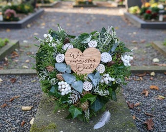 Handmade grave arrangement for autumn – heart-shaped grave decoration personalized – All Saints' Day grave arrangement – ​​hardy grave decoration – durable funeral arrangement